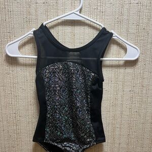 Cat & Jack Black and Silver Metallic Patterned Girls Gymnastics Leotard Size XS